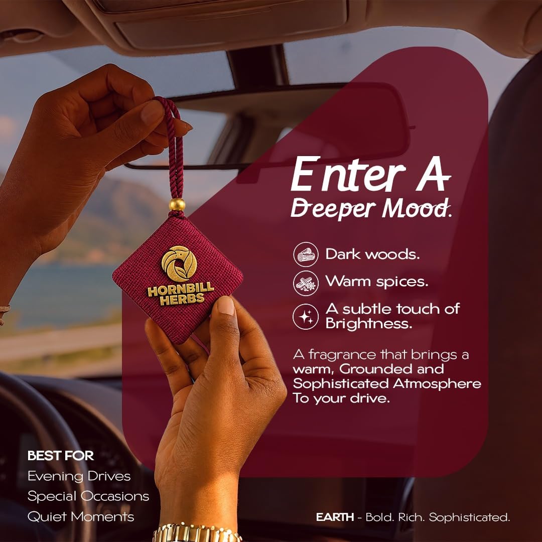 EARTH Chemical-Free Natural Car Fragrance Hanging Pouch – Rich Woody & Spicy Aroma - HORNBILL HERBS