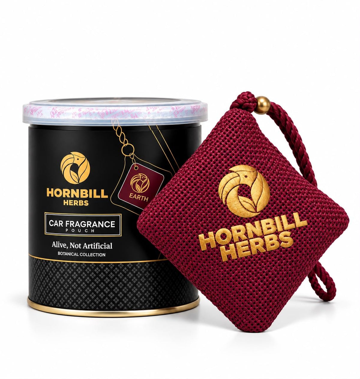 EARTH Chemical-Free Natural Car Fragrance Hanging Pouch – Rich Woody & Spicy Aroma - HORNBILL HERBS