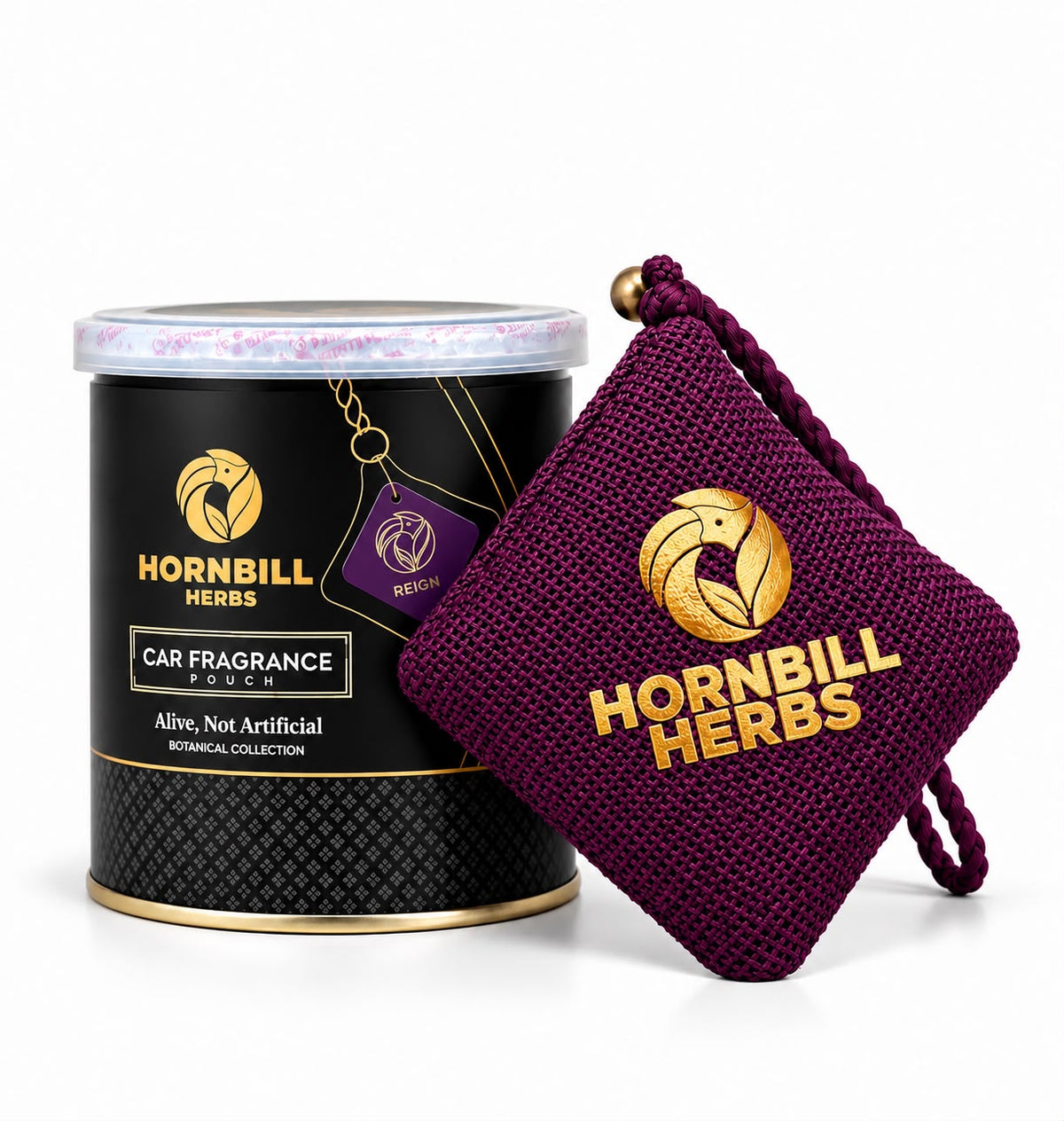 Hornbill Herbs REIGN Chemical-Free Natural Oud Car Fragrance Hanging Pouch – Deep & Luxurious Aroma