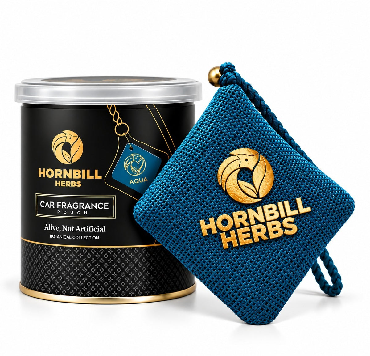 Hornbill Herbs AQUA Chemical-Free Natural Car Fragrance Hanging Pouch – Fresh & Airy Aroma